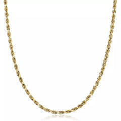 14K Yellow Gold Diamond Cut Rope Chain Necklace 3mm - Unisex ALL Sizes
 