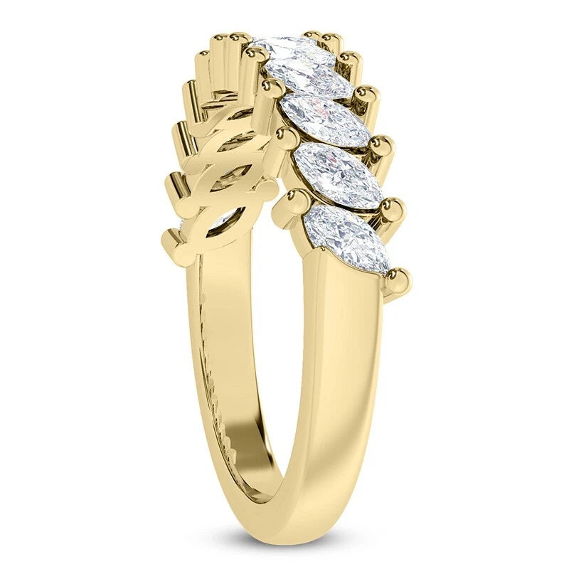 0.80 Carat Marquise Cut Lab Grown Diamond Eternity Band Ring 14k Yellow Gold