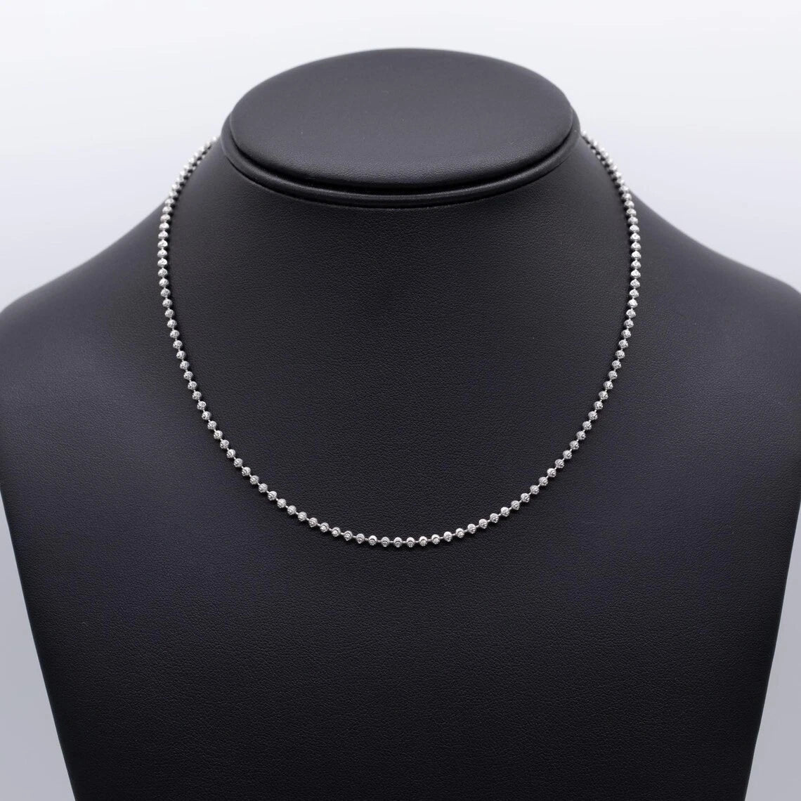 925 Sterling Silver Ball Bead Moon Cut Chain 2mm Rhodium - Made In Italy