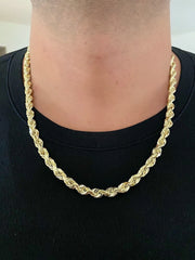 14k Yellow Gold Plated Over 925 Sterling Silver Rope Chain Mens Necklace 8mm NEW