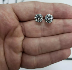 IGI Round 3 Carat Lab Grown/CVD Diamond Solitaire Stud Earrings 14k Gold D VVS