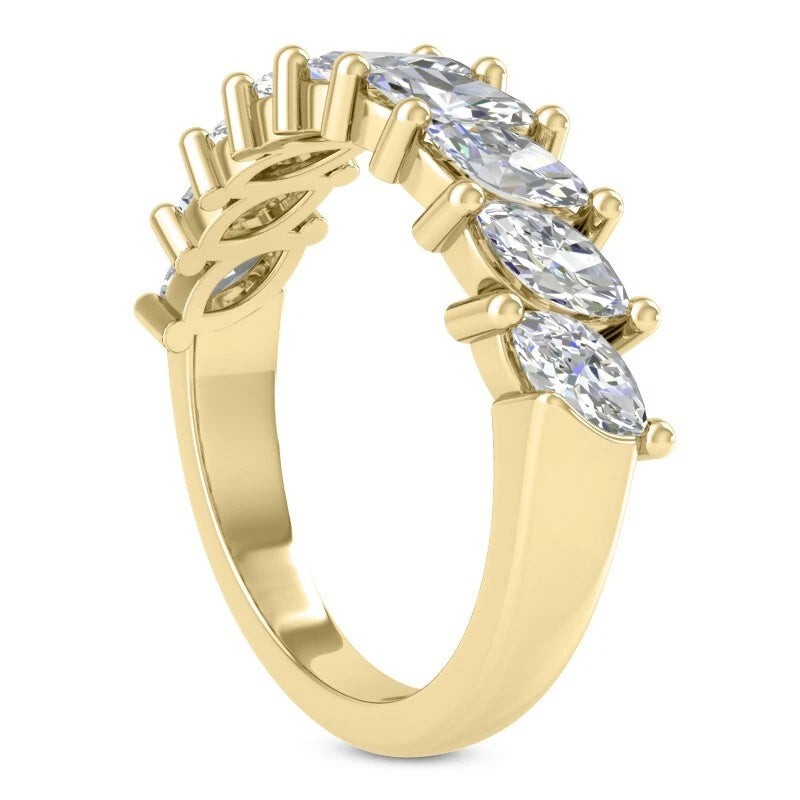 1.35 Carat Marquise Cut Lab Grown Diamond Eternity Band Ring 14k Yellow Gold