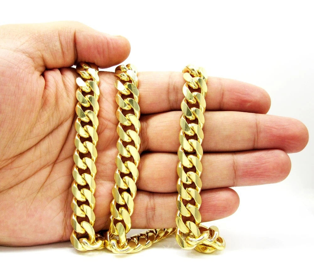 14K Yellow Gold Plated Over 925 Sterling Silver Miami Cuban Chain 13mm Box Lock
