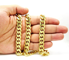 14K Yellow Gold Plated Over 925 Sterling Silver Miami Cuban Chain 13mm Box Lock