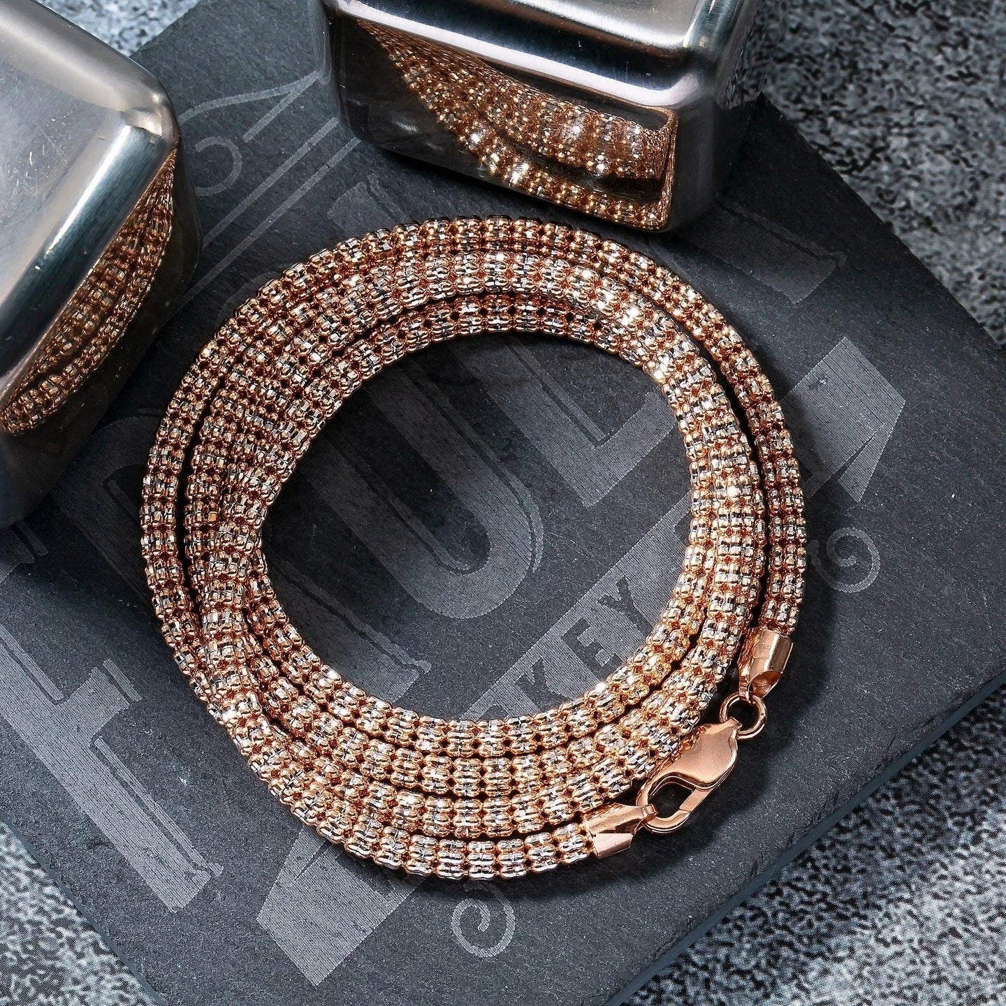 4mm 14k Rose Gold Diamond-Cut Ice Link Chain Sterling Silver 925 Italy All Sizes