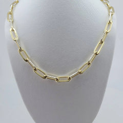 3.5mm 2-Tone Diamond Cut Paperclip Link Chain Necklace Silver 925 Italy