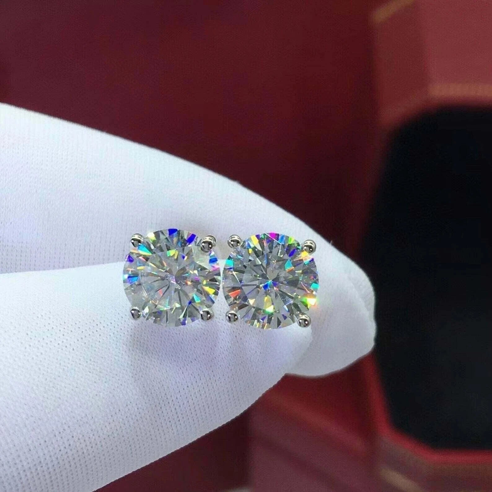 IGI Round 3 Carat Lab Grown/CVD Diamond Solitaire Stud Earrings D VVS Platinum