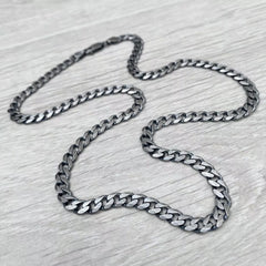 925 Sterling Silver Italian Solid Flat Cuban Curb Link Chain 4.7mm, Gunmetal