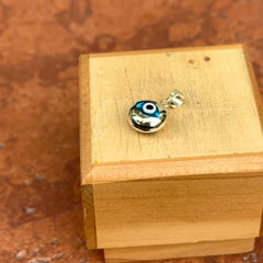 14k Solid Gold Blue Murano Glass Evil Eye Pendant, 14k Gold, Good Luck
