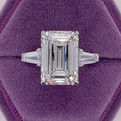 5.35 Ct IGI E VS1 Emerald Cut Lab Grown Diamond Side Baguette Three Stone Ring