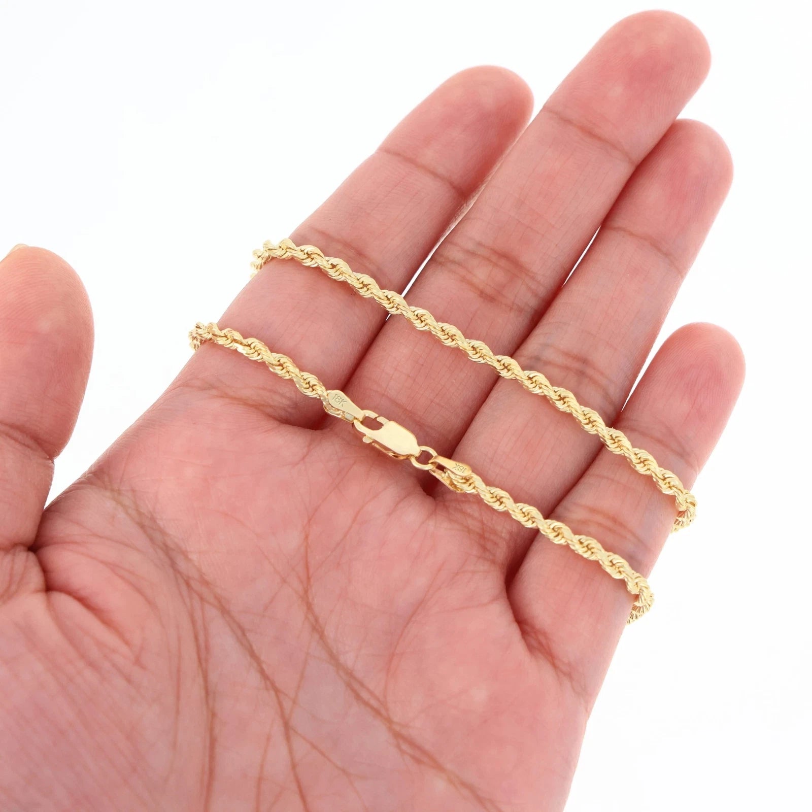 18k Yellow Gold 3mm Diamond Cut Rope Chain Italian Necklace Mens Womens 16"-30"