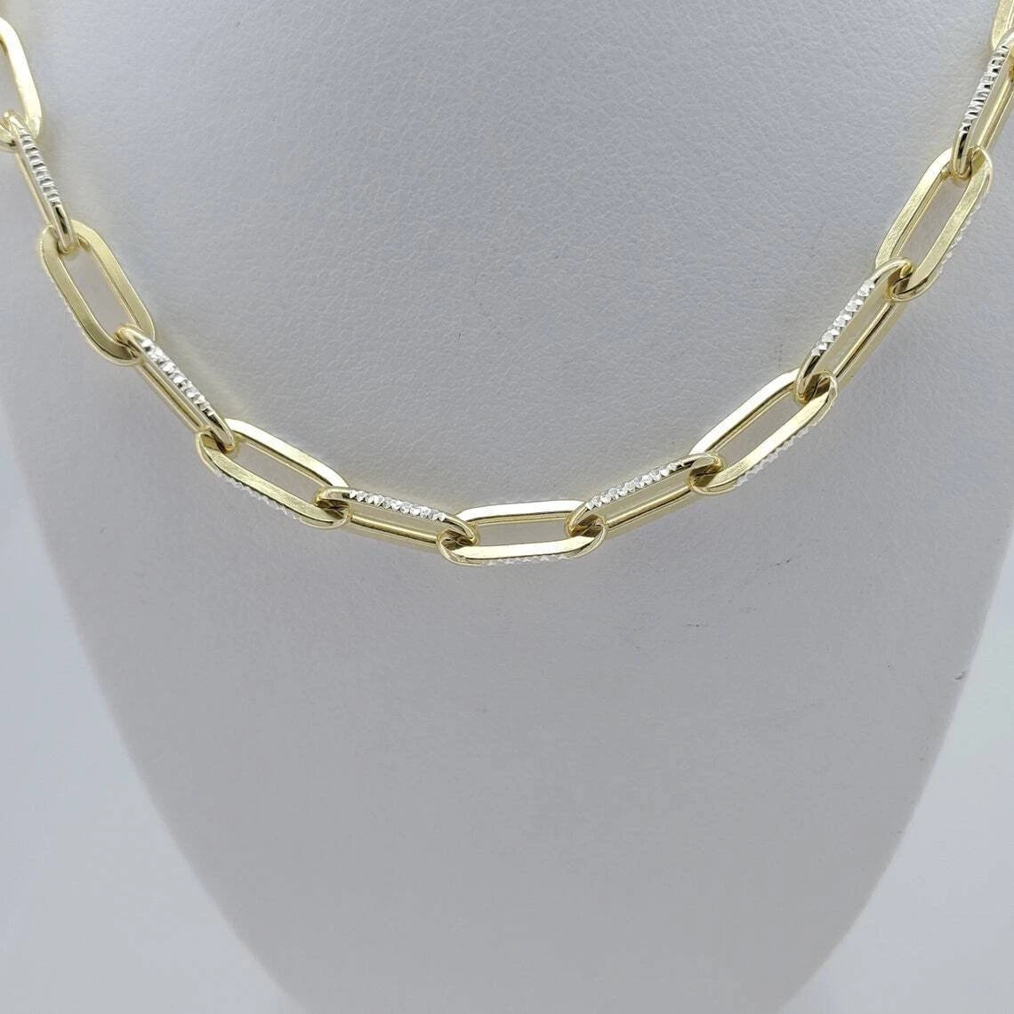 3.5mm 2-Tone Diamond Cut Paperclip Link Chain Necklace Silver 925 Italy