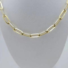 3.5mm 2-Tone Diamond Cut Paperclip Link Chain Necklace Silver 925 Italy