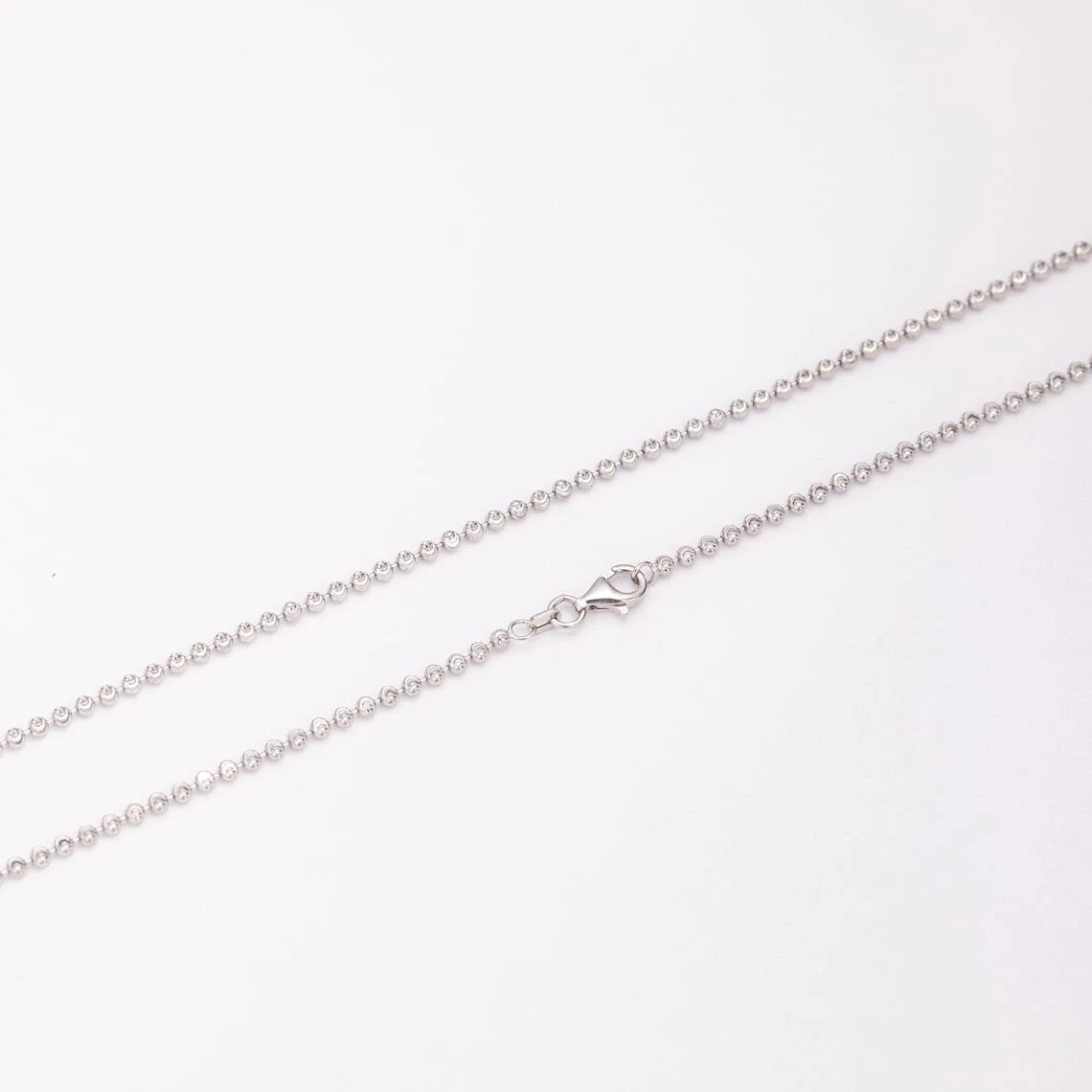 925 Sterling Silver Ball Bead Moon Cut Chain 2mm Rhodium - Made In Italy