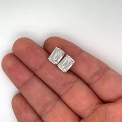 4 Ct Basket Set Emerald Cut E VVS2 Lab Grown Diamond Stud Earrings 14K Gold IGI
