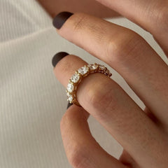2.10 Carats Round Cut Lab Grown Diamond Half Eternity Band Ring 14K Yellow Gold