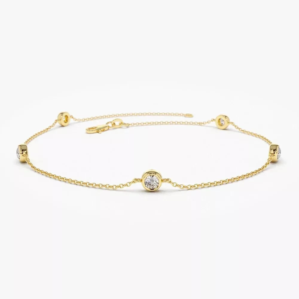 1.25 Carats Diamonds By The Yard Bracelet 14K Yellow Gold Lab Grown Station 7''