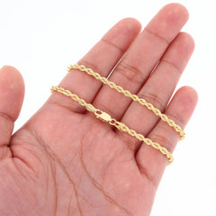 18k Yellow Gold 3mm Diamond Cut Rope Chain Italian Necklace Mens Womens 16"-30"