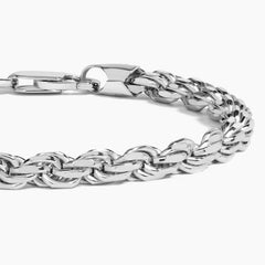 Real Solid 925 Sterling Silver Rope Bracelet 5.50mm Men's Rhodium 8'' Inches