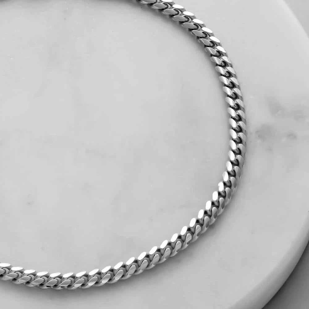 925 Sterling Silver 4mm Rhodium Miami Cuban Curb Bracelet Anklet 8" 9'' Italy