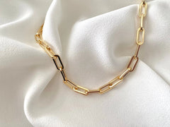 Paperclip Link Chain Necklace 925 Sterling Silver 14K Yellow Gold Plated