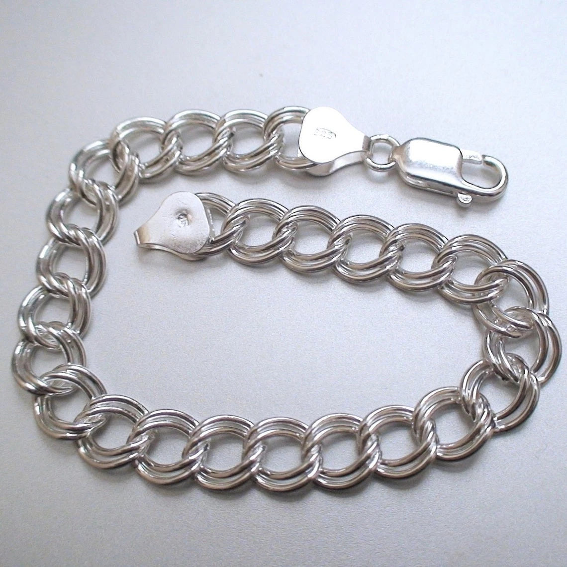 925 Sterling Silver 5MM Double Link Charm Bracelet Chain For Men Women 8'' 9''