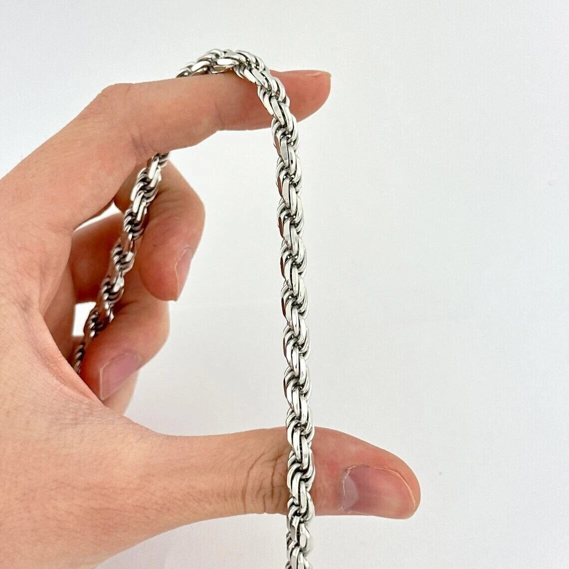 925 Sterling Silver Diamond Cut Rope Chain 5mm Mens Necklace Rhodium Finish