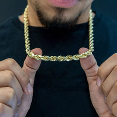 14k Yellow Gold Plated Over 925 Sterling Silver Rope Chain Mens Necklace 6.5mm
