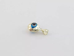 14K Solid Yellow Gold Evil Eye Diamond Cut Pendant - Good Luck Charm Light Blue