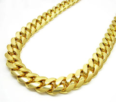 14K Yellow Gold Plated Over 925 Sterling Silver Miami Cuban Chain 13mm Box Lock