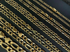 Figaro Chain 14K Yellow Gold-Plated 925 Sterling Silver All Sizes Italian