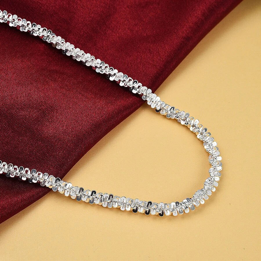 925 Sterling Silver Rhodium 2.00mm Twisted Rock Sparkle Glitter Chain