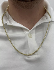 14K Yellow Gold Diamond Cut Rope Chain Necklace 3mm - Unisex ALL Sizes