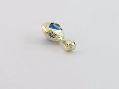 14K Solid Yellow Gold Evil Eye Diamond Cut Pendant - Good Luck Charm Light Blue