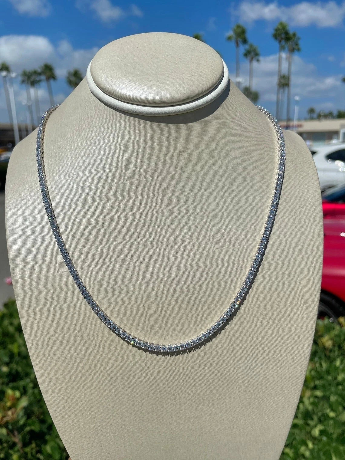 Men Genuine Lab Grown Diamond Tennis Necklace D VS 19.30 Carat 14k 20'' Inch