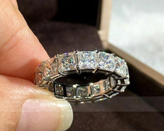 6.80 Ctw Princess Moissanite Full Eternity Wedding Band Ring 14K White Gold GRA