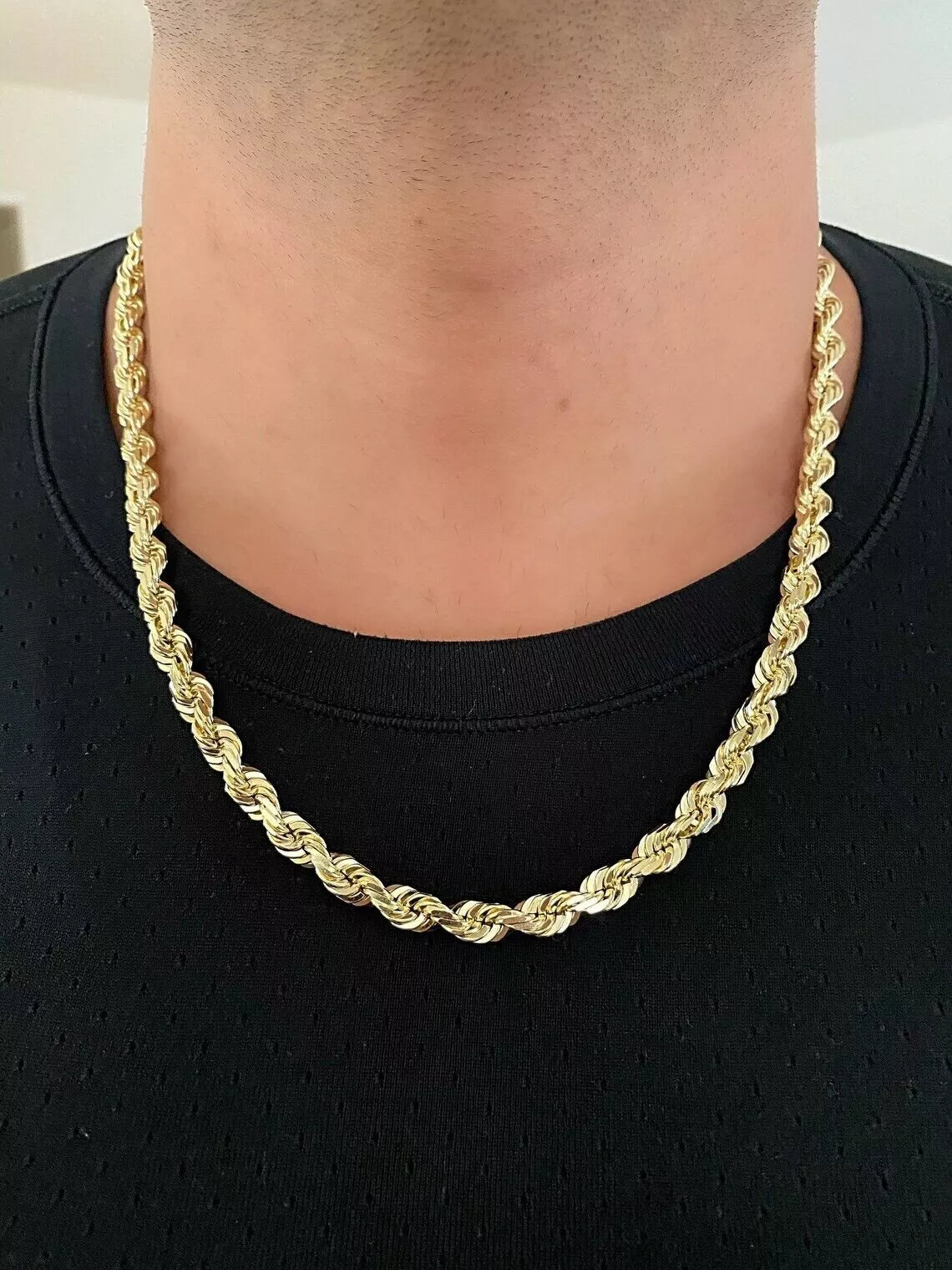 14k Yellow Gold Plated Over 925 Sterling Silver Rope Chain Mens Necklace 8mm NEW