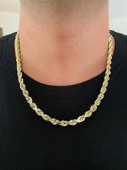 14k Yellow Gold Plated Over 925 Sterling Silver Rope Chain Mens Necklace 8mm NEW