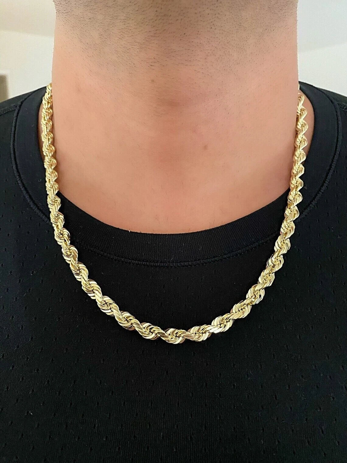 14k Yellow Gold Plated Over 925 Sterling Silver Rope Chain Mens Necklace 8mm NEW