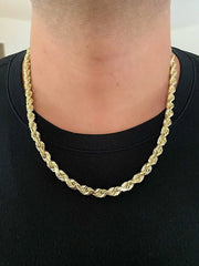 14k Yellow Gold Plated Over 925 Sterling Silver Rope Chain Mens Necklace 8mm NEW
