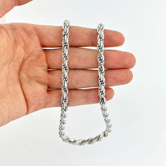 925 Sterling Silver Diamond Cut Rope Chain 5mm Mens Necklace Rhodium Finish