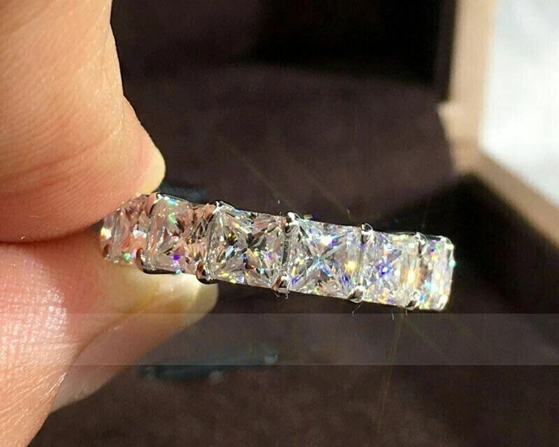 6.80 Ctw Princess Moissanite Full Eternity Wedding Band Ring 14K White Gold GRA