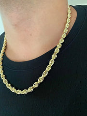 14k Yellow Gold Plated Over 925 Sterling Silver Rope Chain Mens Necklace 8mm NEW