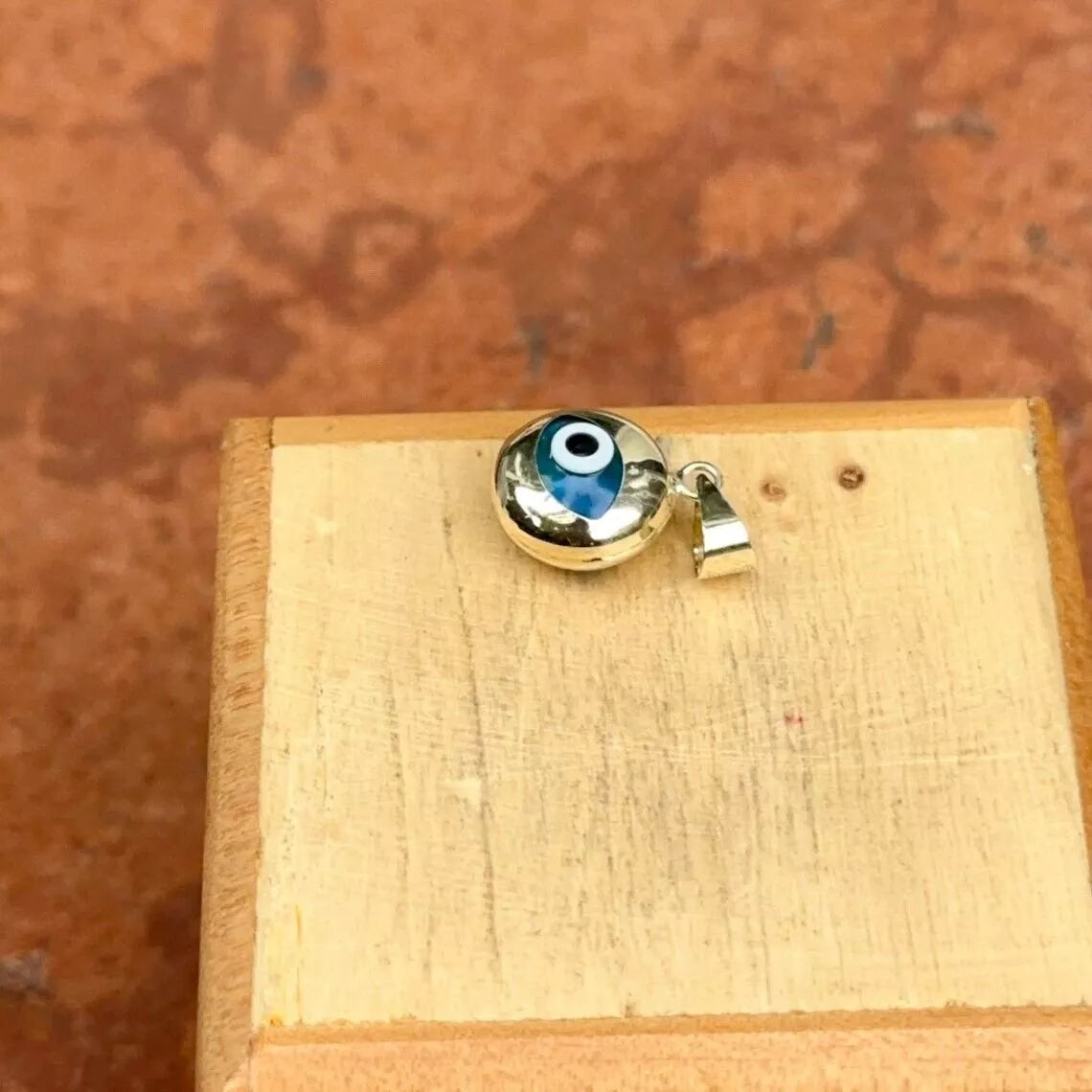 14k Solid Gold Blue Murano Glass Evil Eye Pendant, 14k Gold, Good Luck