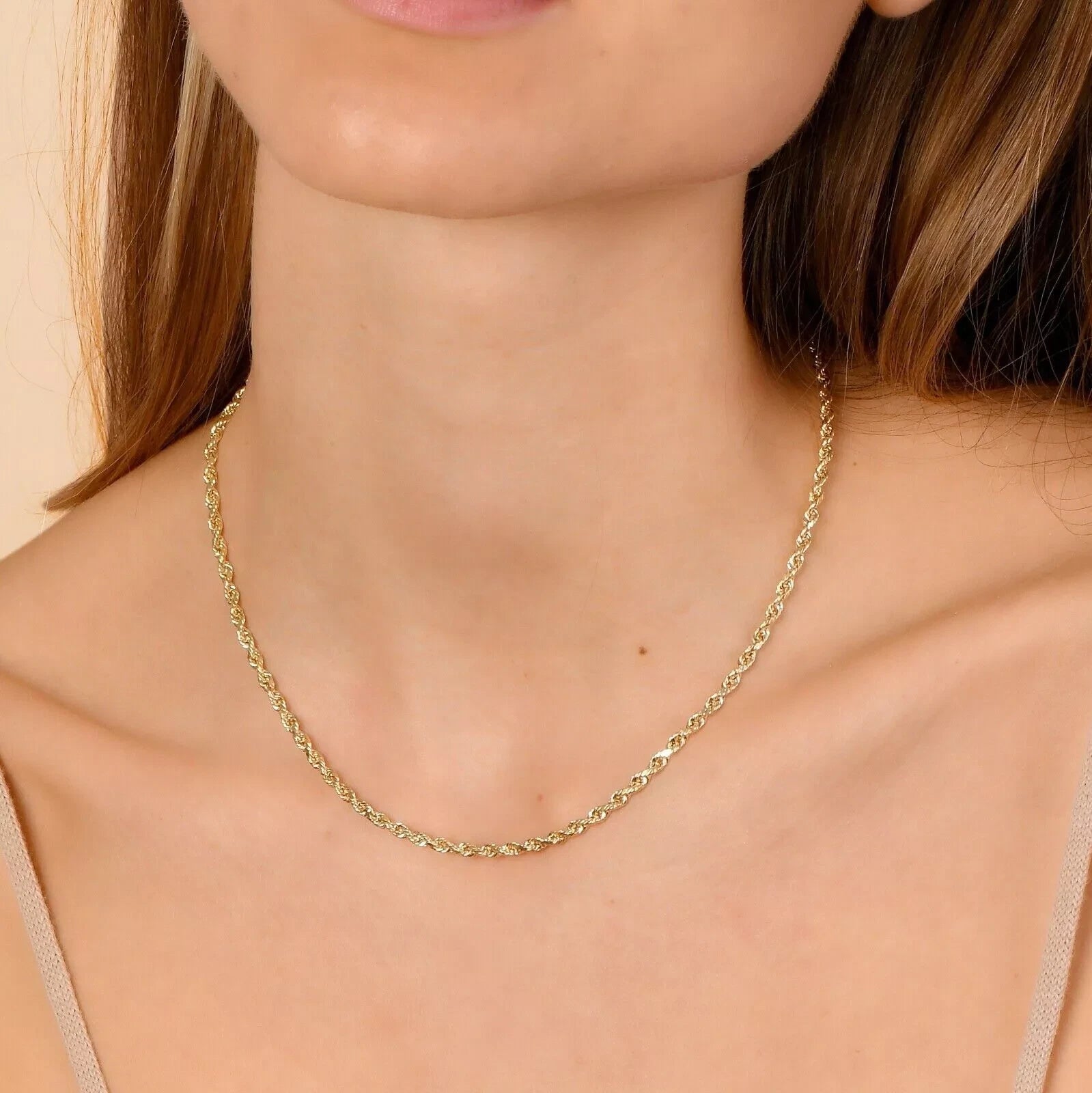 14K Yellow Gold Diamond Cut Rope Chain Necklace 3mm - Unisex ALL Sizes