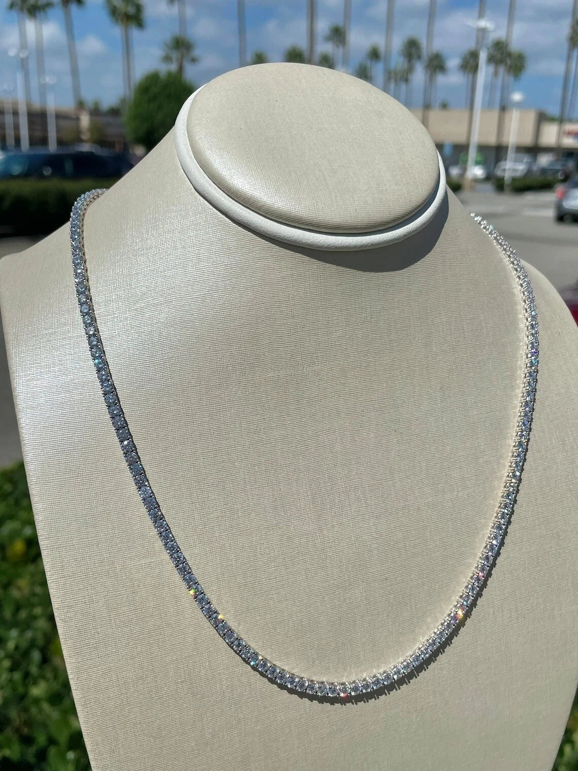 Men Genuine Lab Grown Diamond Tennis Necklace D VS 19.30 Carat 14k 20'' Inch