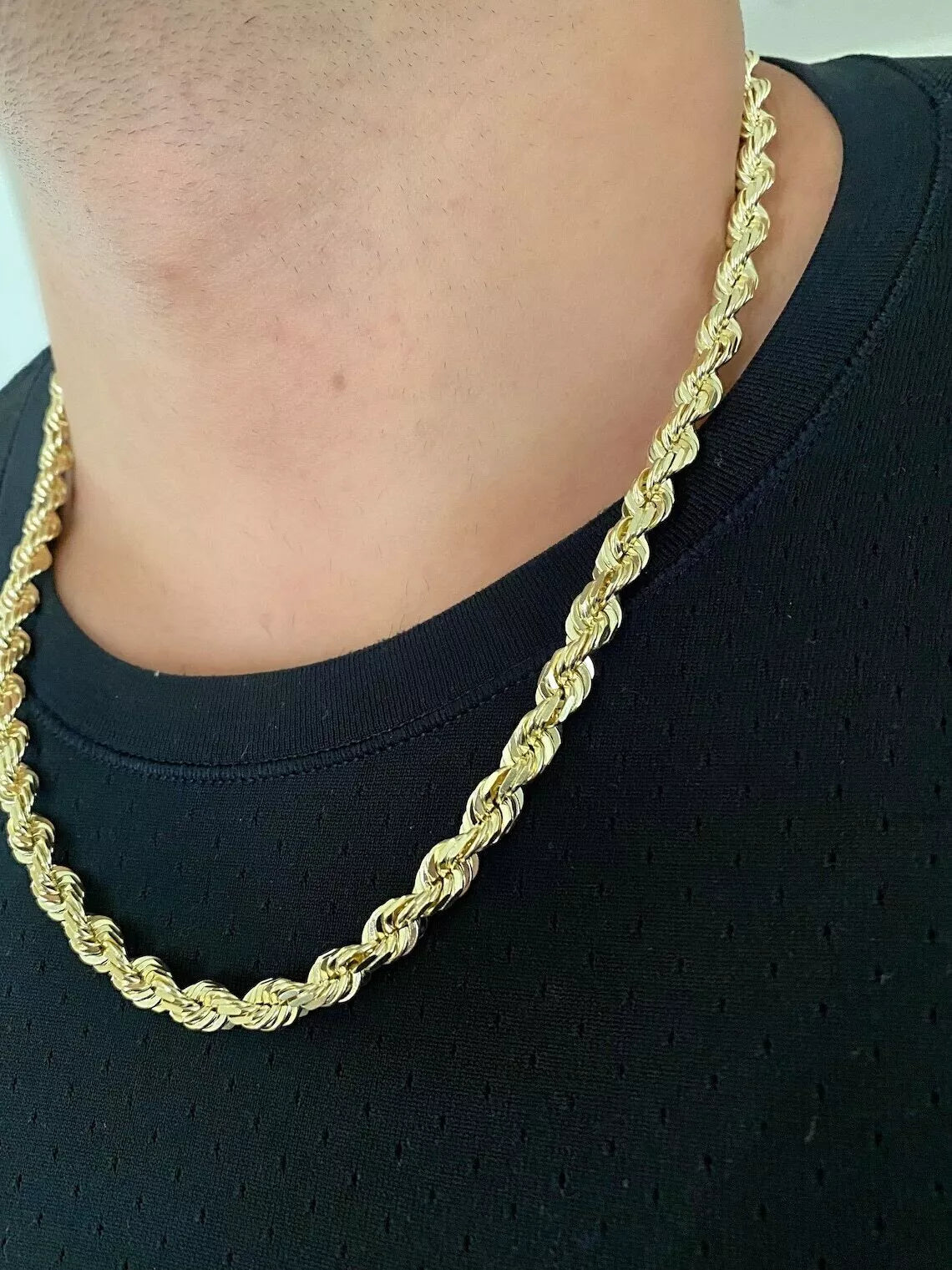 14k Yellow Gold Plated Over 925 Sterling Silver Rope Chain Mens Necklace 8mm NEW