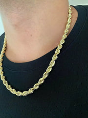 14k Yellow Gold Plated Over 925 Sterling Silver Rope Chain Mens Necklace 8mm NEW