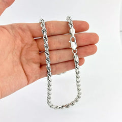 925 Sterling Silver Diamond Cut Rope Chain 5mm Mens Necklace Rhodium Finish
