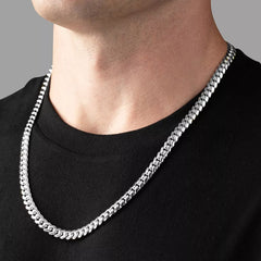 Italian Solid 925 Sterling Silver 7mm Miami Cuban Chain Necklace Silver Chain